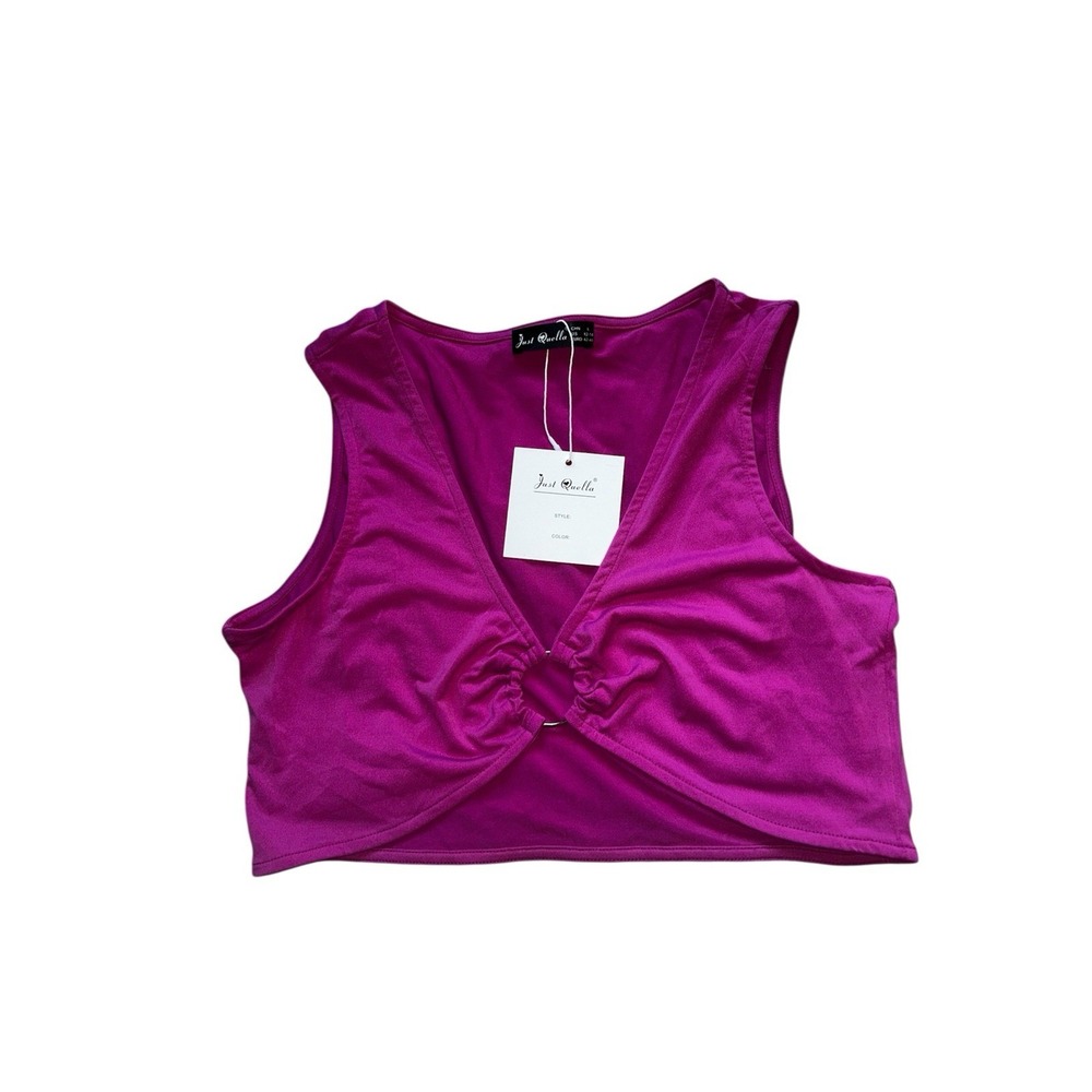 Just Quella Crop Top Woman Neckline Golden Ring Sexy Pink Large- XL 12-14